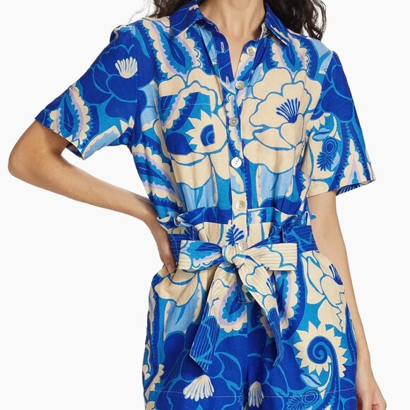 EUC FARM RioTropical Groove Romper Blue and White Size XL - Picture 2 of 10